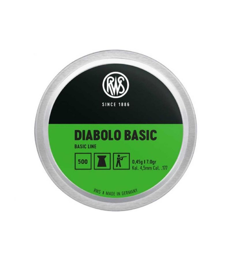 RWS Diabolo Basic 4.5mm (.177) Airgun Pellets - 0.45g / 7.0gr - 500 Pcs - Made in Germany